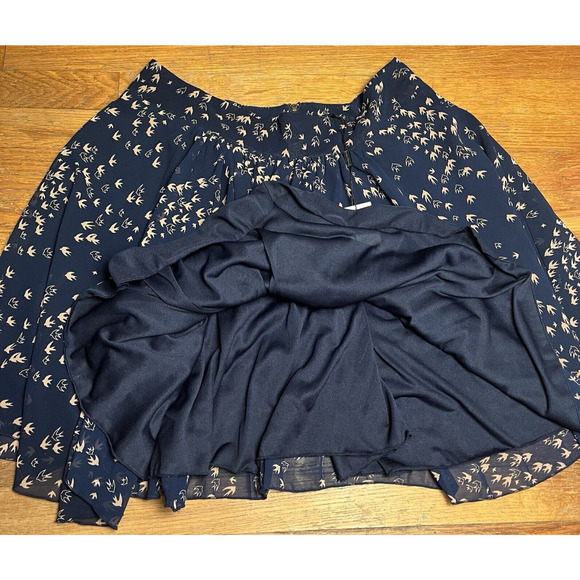 For Cynthia Navy Sheer Lined Skirt Fit & Flare Boho Birds Formal Large MSRP $68 - Picture 4 of 13